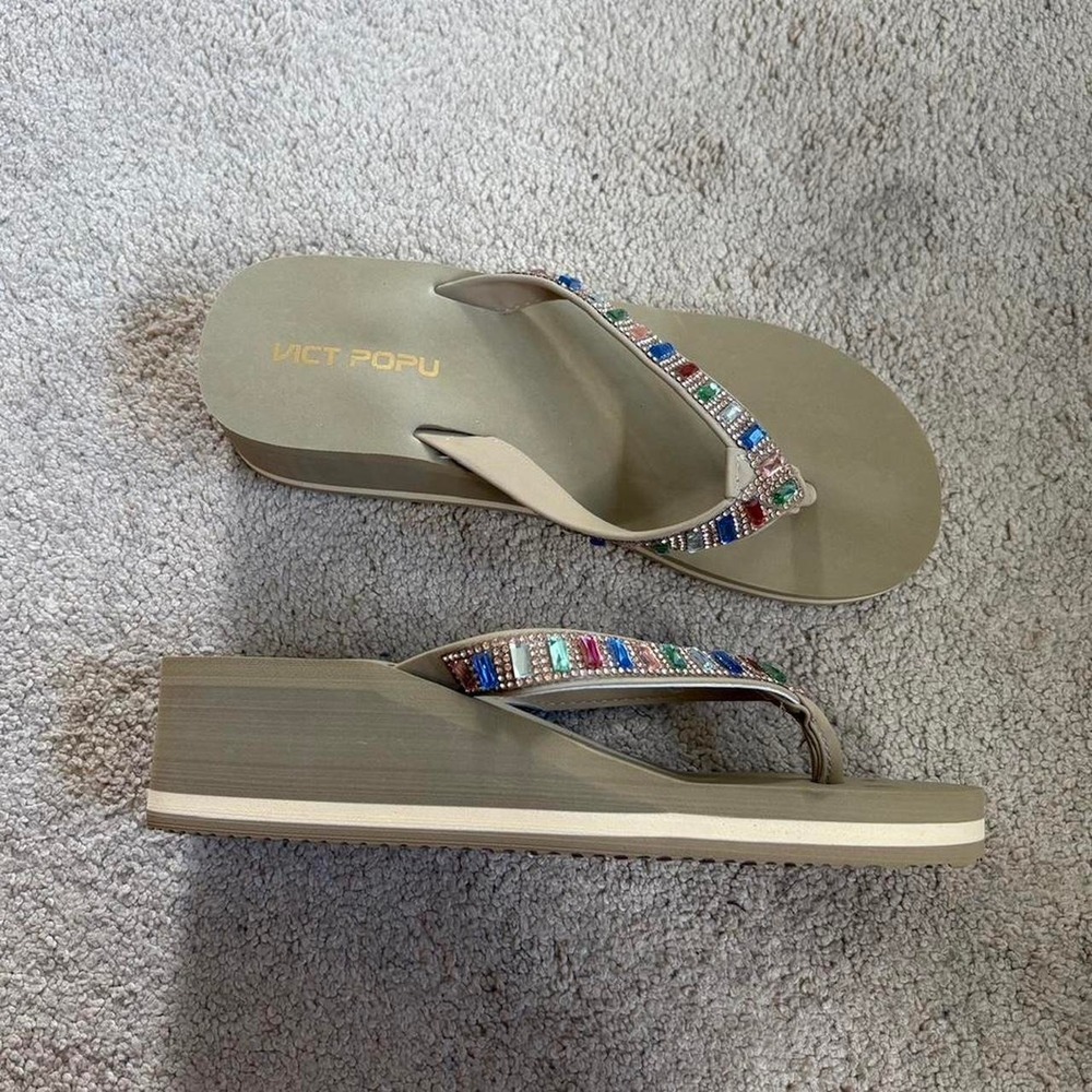 Y2K 2000s Rhinestone Wedge Flip Flops
